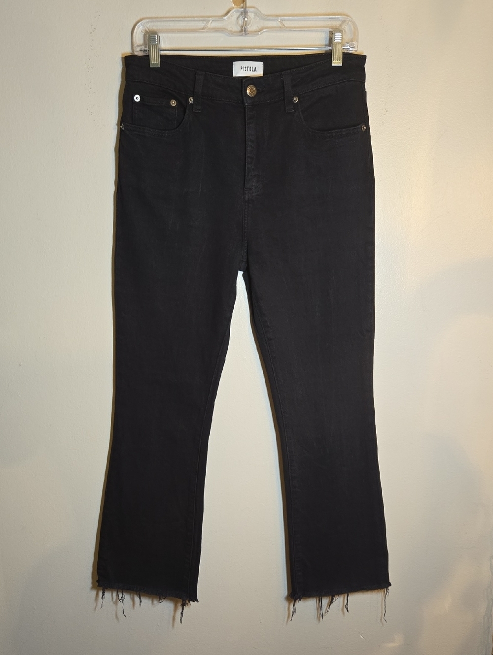 Pistola Lennon High Rise Crop Boot Jeans Abyss Wash Raw Hem Dark Denim Size 28 - Picture 2 of 11